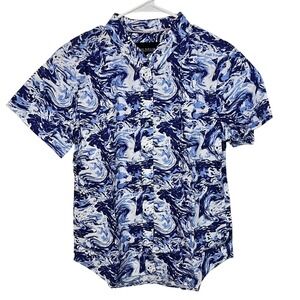 Wildfang The Essential Short Sleeve Button Up In Blue‎ Swirl Size Large NEW